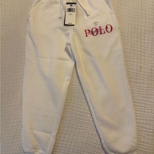 Polo by Ralph Lauren Kids White Joggers with Pink Logo